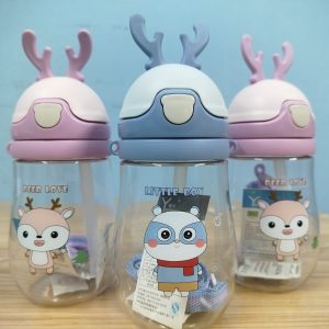 CHILDREN'S DEER LOVE WATER BOTTLES WITH STRAW AND FLIP-TOP LID